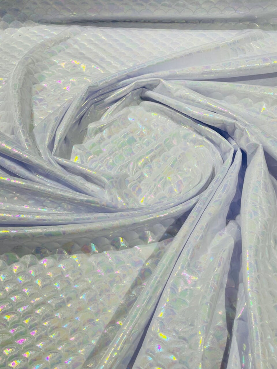 1 Yard Stretch Mermaid Fish Scale Foil Spandex Fabric Reflective Print 58-60 inches width